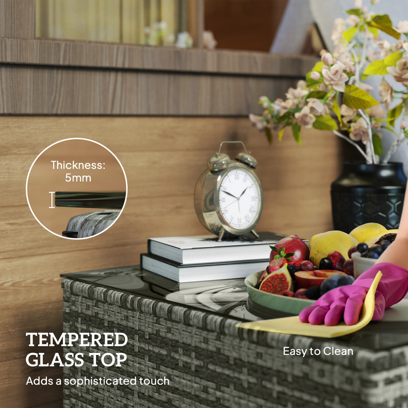 Light Grey Rattan Side Table with Glass Top 62 x 62 cm by Outsunny