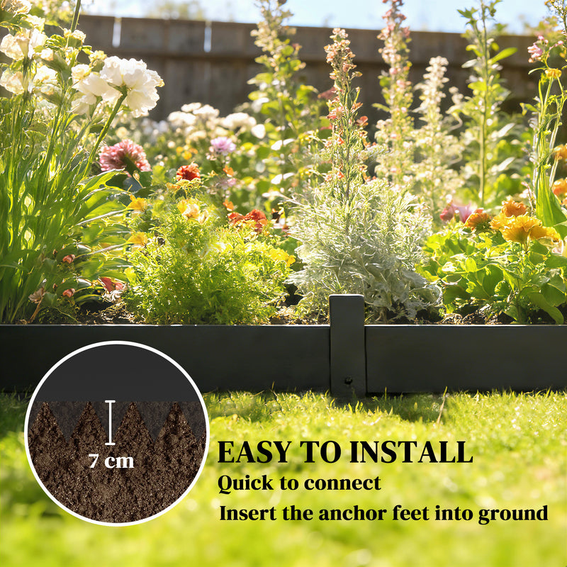 Garden Edging Fence Flexible Metal Panels for Easy No Dig Borders Black AOSOM