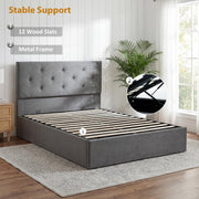 Ottoman King Size Bed Frame With Lift Up Storage & Velvet Headboard for Organised Bedrooms, Dark Grey Homcom