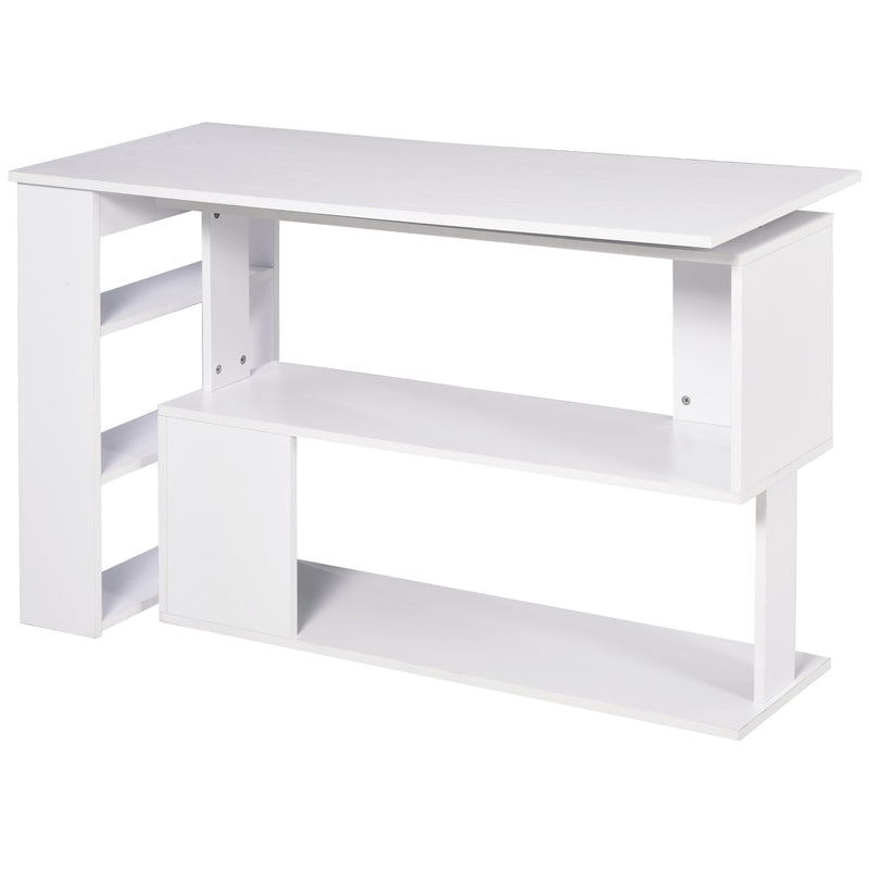 L Shaped Corner Desk with Rotating Shelves for Small Home Office Spaces White AOSOM