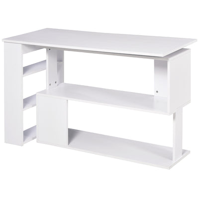 L Shaped Corner Desk with Rotating Shelves for Small Home Office Spaces White AOSOM