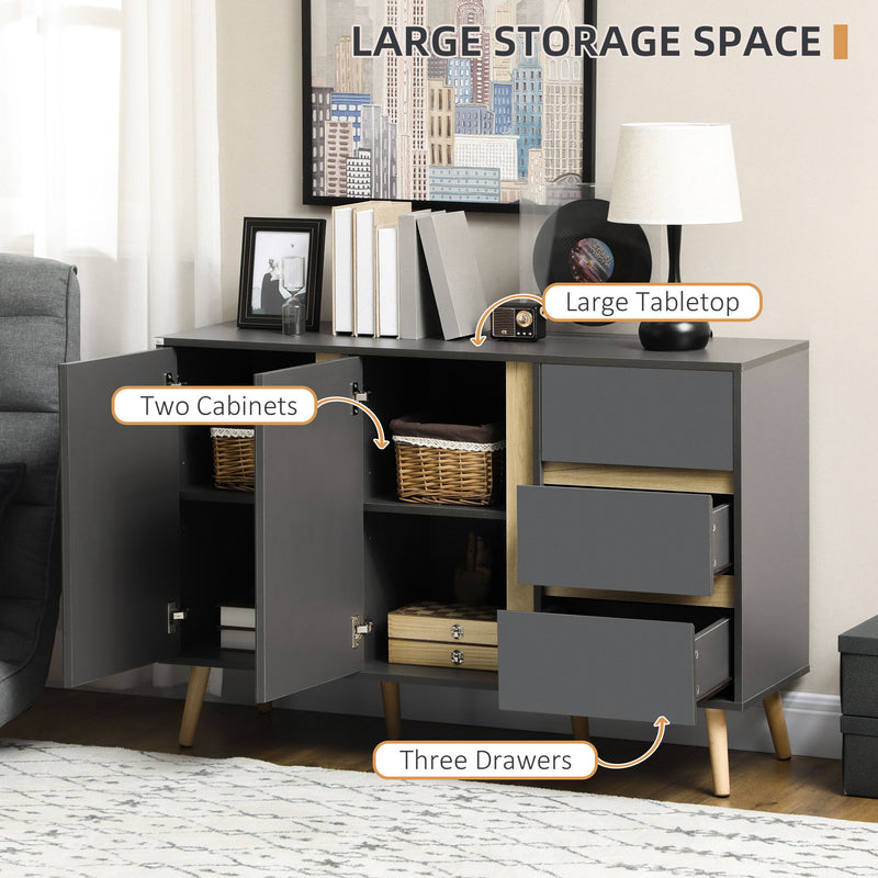Modern Sideboard with Adjustable Shelves and Storage Drawers for Dining Room Dark Grey