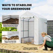 Mini Walk In Greenhouse With Raised Garden Bed And Roll Up Windows For Outdoor Growing White Outsunny