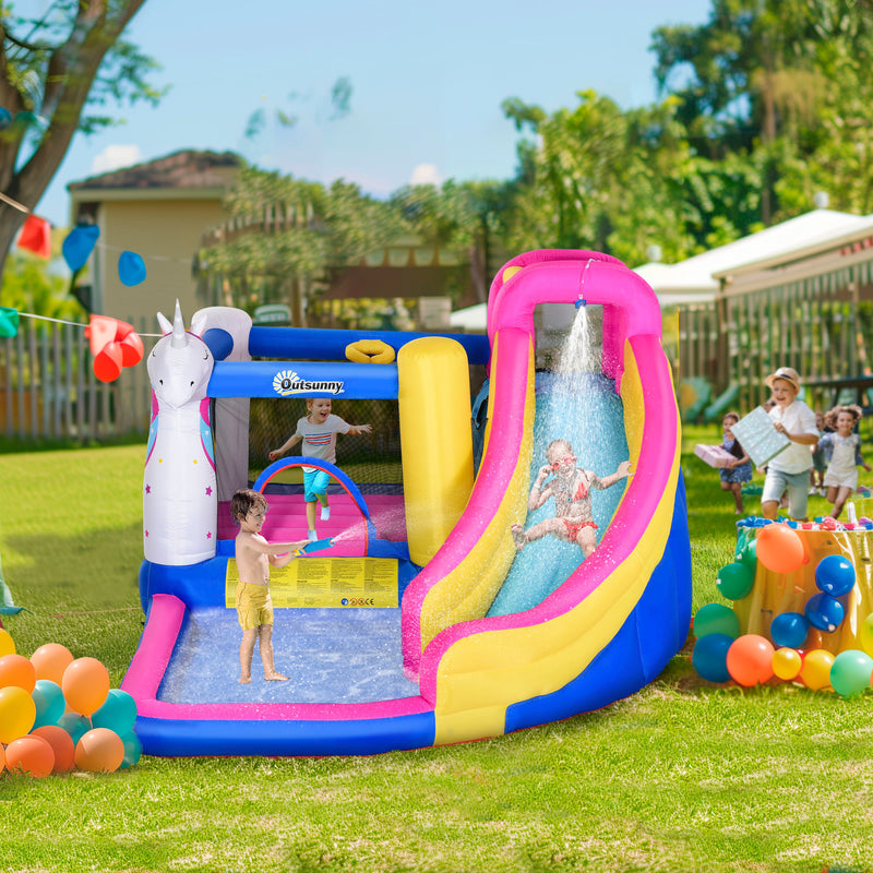 5 in 1 Kids Bouncy Castle with Slide and Blower for Outdoor Play Ages 3 to 8 Multicoloured AOSOM