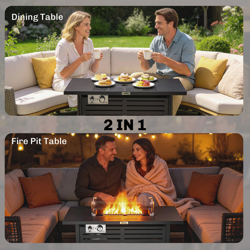 Outdoor Propane Fire Pit Table With Adjustable Heat and Tabletop for Garden or Patio 50,000 BTU - Black Outsunny