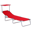 Red Folding Reclining Sun Lounger with Adjustable Canopy for Beach or Garden Relaxation