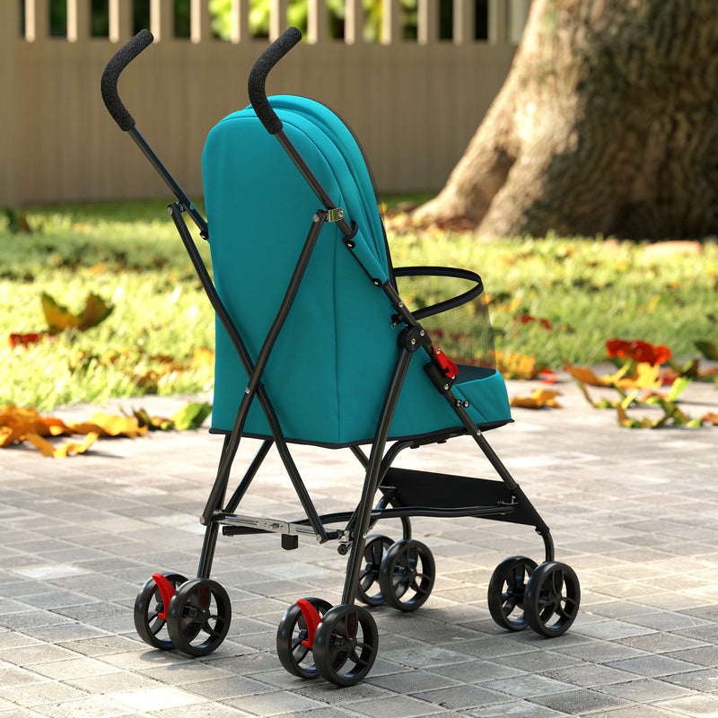 Pet Stroller for Small Dogs or Cats with Foldable Frame and Canopy Dark Green AOSOM