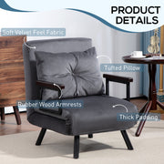 4 in 1 Single Sofa Bed Chair with Pillow Converts to Lounger or Bed Charcoal Grey