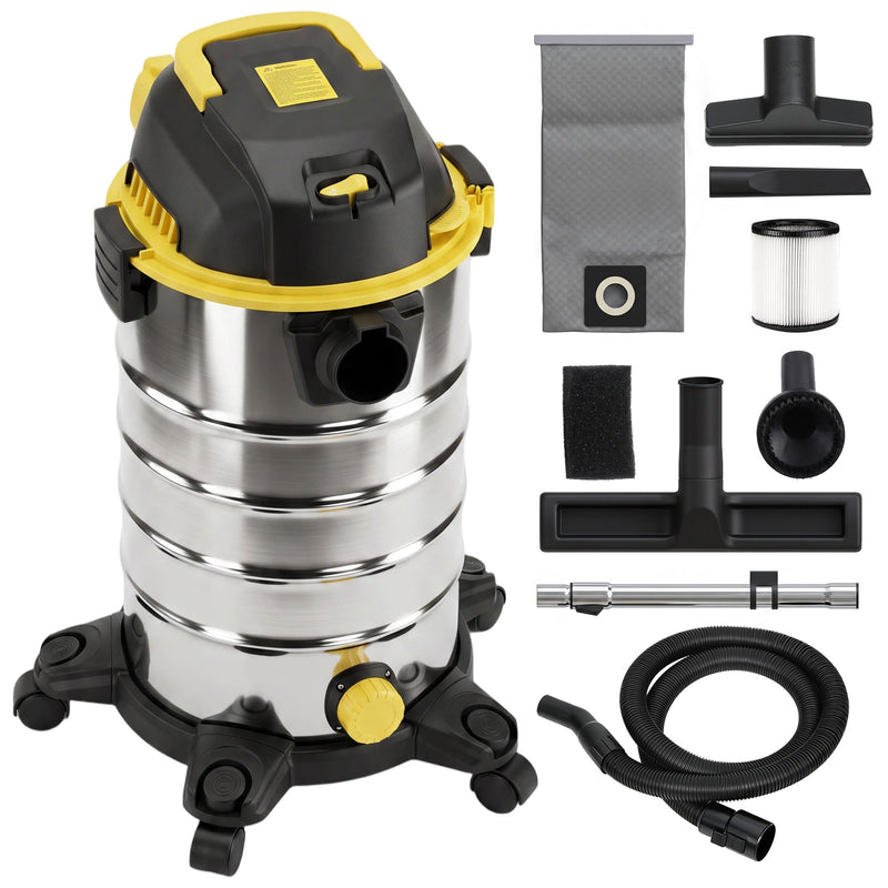 Wet and Dry Vacuum Cleaner for Fast Spill and Dust Removal with Large 30L Bin Silver Black Yellow