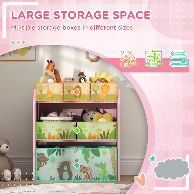 Pink 3-Tier Kids Toy Storage Unit with 6 Removable Boxes for Bedroom Playroom Nursery by AIYAPLAY