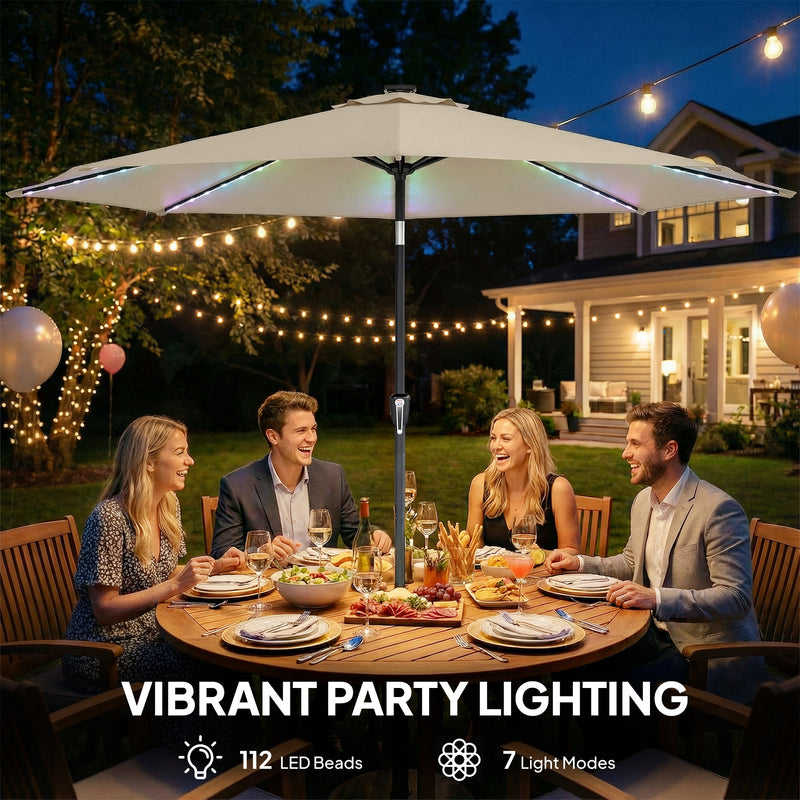 LED Garden Parasol with Adjustable UPF 50+ Shade and Solar Lighting for Day and Night Use Outsunny