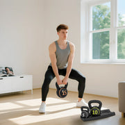 Three Piece Kettlebell Weight Set With Storage Tray For Home Fitness Training Grey AOSOM