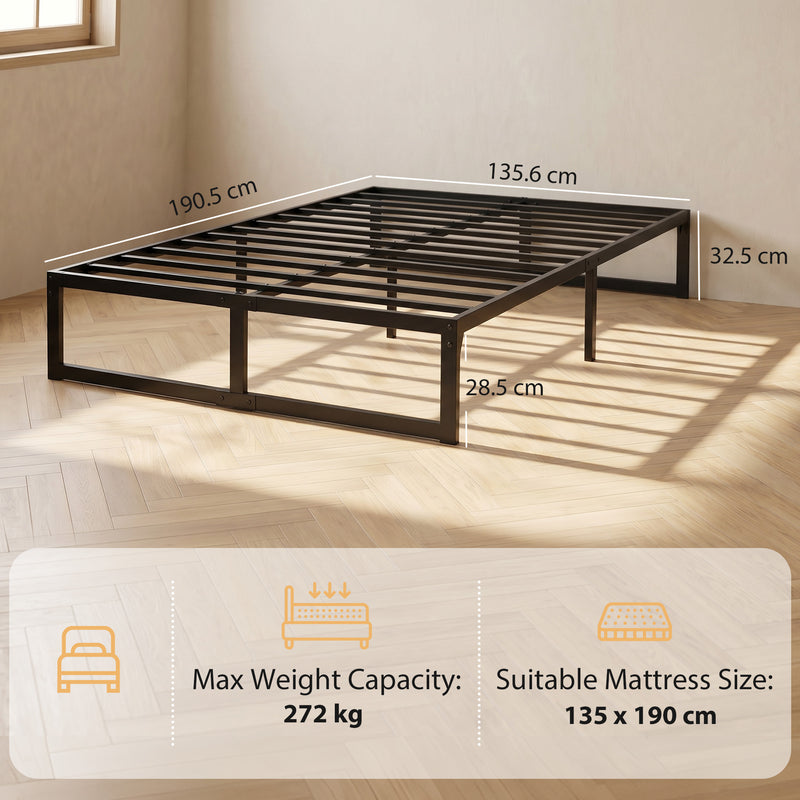 Double Bed Frame with Underbed Storage Space and Easy Assembly Black