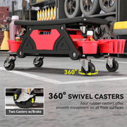 Mechanic Roller Seat with Tool Storage and Swivel Wheels for Garage or Workshop Red AOSOM