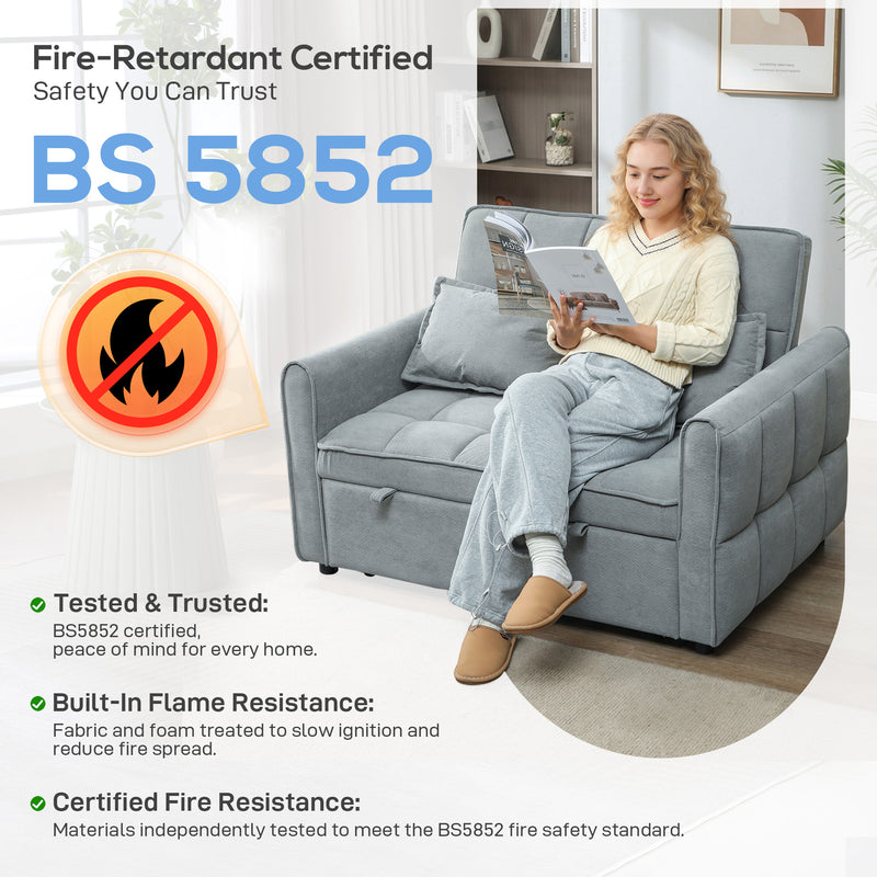 Sofa Bed, 3 in 1 Dark Grey 2 Seater Pull Out Sofa Bed With Adjustable Backrest And Pillows For Small Spaces