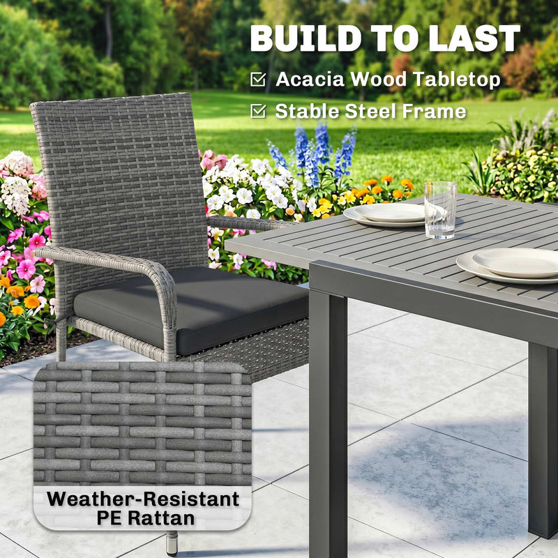 Garden Dining Set with Extendable Table and Stackable Chairs for Flexible Outdoor Seating Dark Grey Outsunny