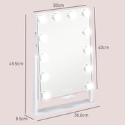 Tabletop Makeup Mirror with 12 LED Bulbs and Adjustable Light Settings for Dressing Tables, White