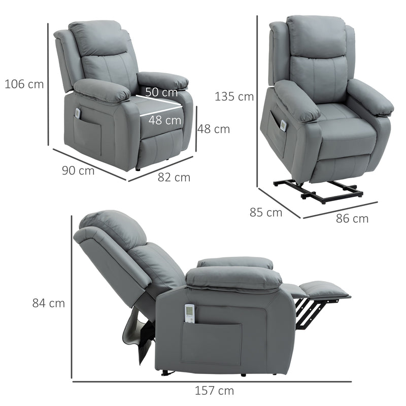 Electric Riser Recliner Chair With Heat Massage And Lift Function For Elderly, Grey