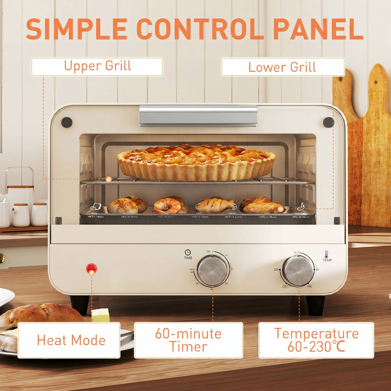 Mini Oven 12L Compact Worktop Cooker With Timer For Small Kitchens Cream White