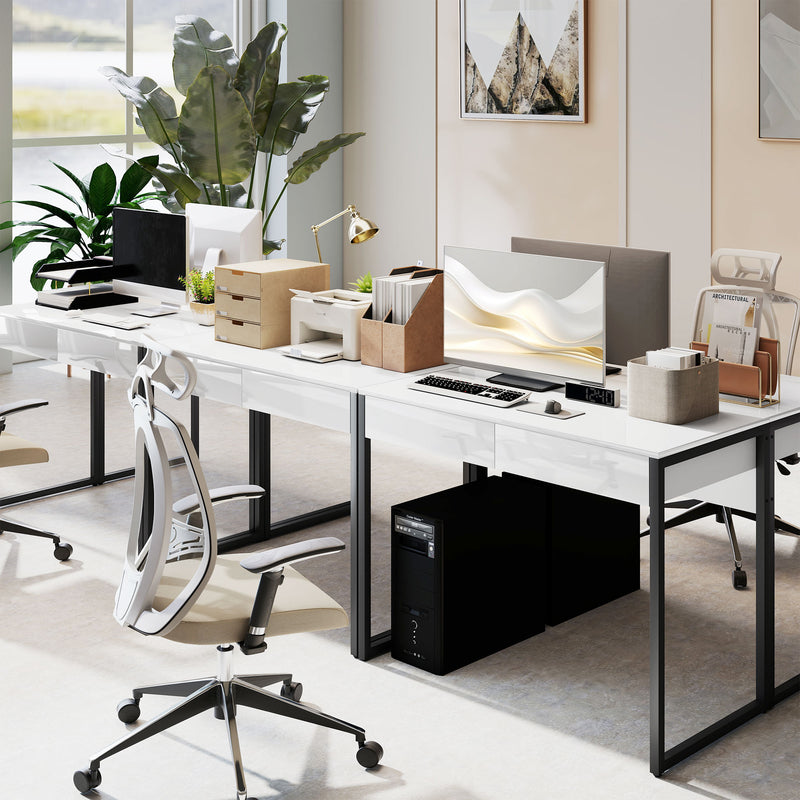 Compact Desk with Drawers for Small Home Office or Study White