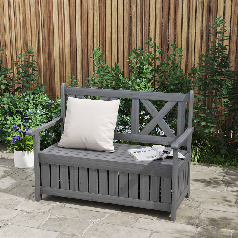 Grey 2 Seater Wooden Garden Storage Bench for Patio and Porch by Outsunny