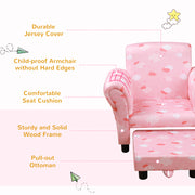 Kids Armchair with Footrest High Back and Anti Slip Legs for Bedroom or Playroom, Pink