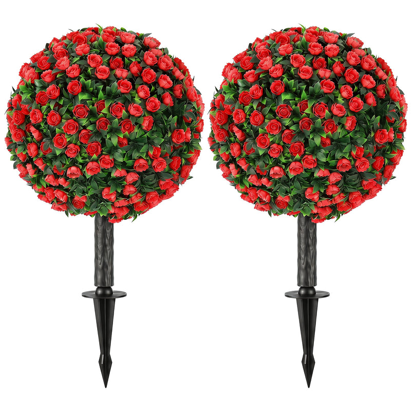 Artificial Rose Topiary Stakes Set of 2 for Easy Year Round Front Door Display