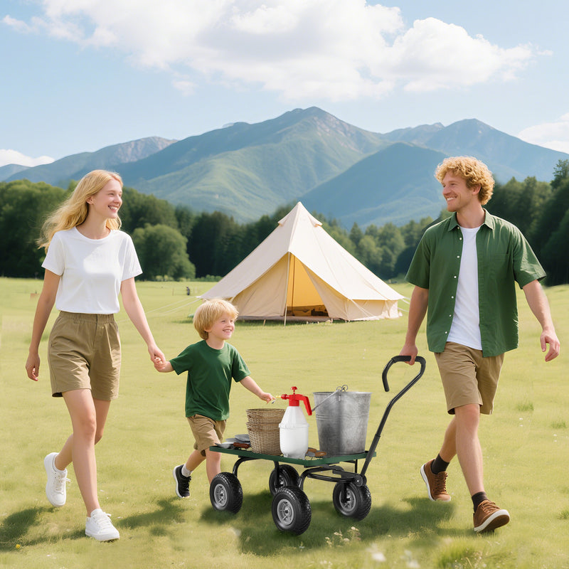 Heavy Duty Garden Trolley Cart With Pneumatic Wheels And Steel Frame For Outdoor Use Green AOSOM