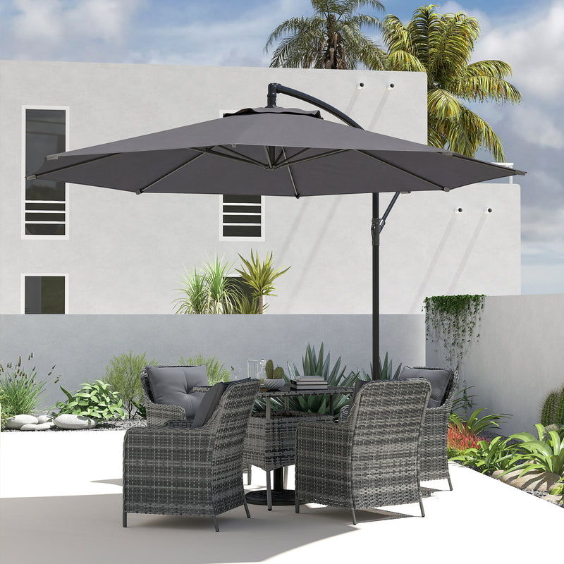 Cantilever Garden Parasol with Adjustable 3m Canopy for Shaded Outdoor Seating Grey Outsunny