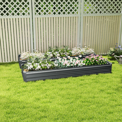 Set of 2 Galvanised Steel Raised Garden Planters 60 x 240cm With Open Bottom for Drainage