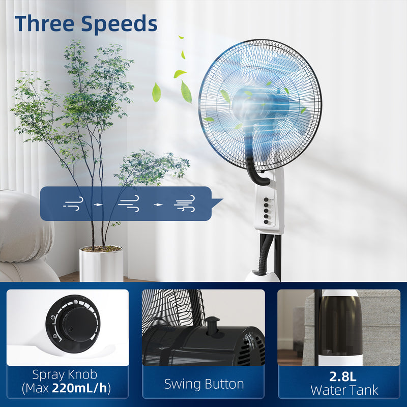 Pedestal Misting Fan with Humidifier for Cool Indoor Air and Quiet Operation White AOSOM