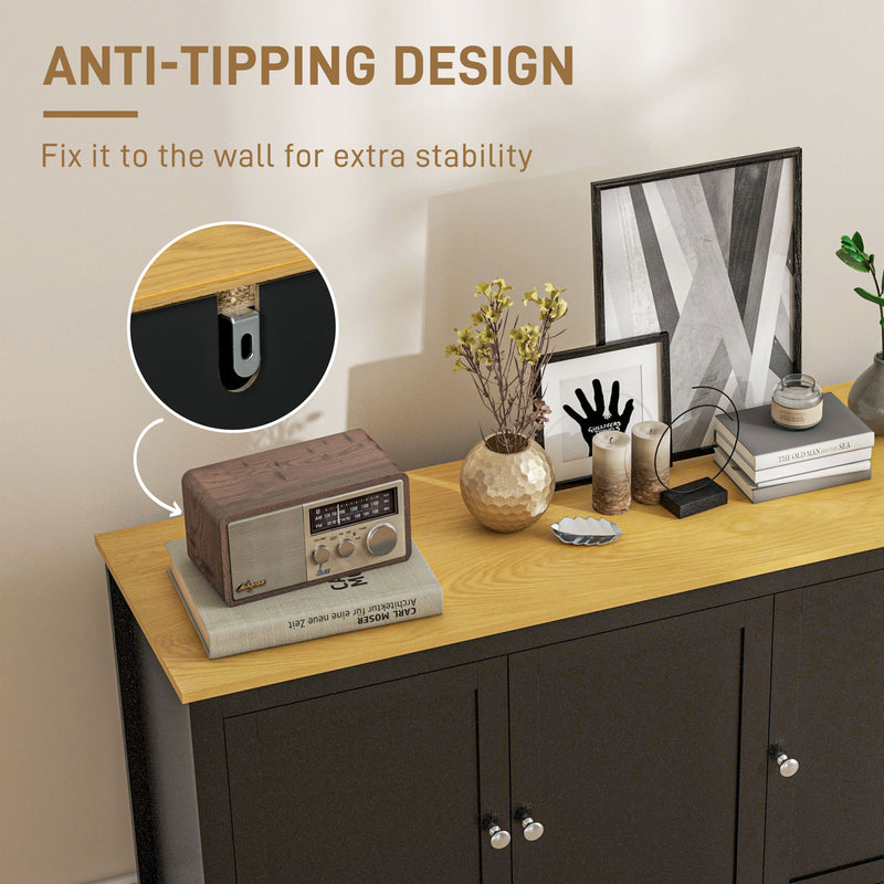 Black Sideboard Buffet Storage Cabinet with Adjustable Shelves for Organised Hallway or Living Room