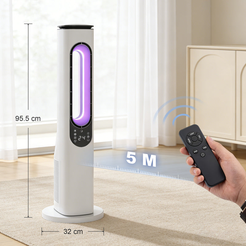 Bladeless Tower Fan for Quiet Cooling and Safe Sleep in Bedrooms and Family Rooms White