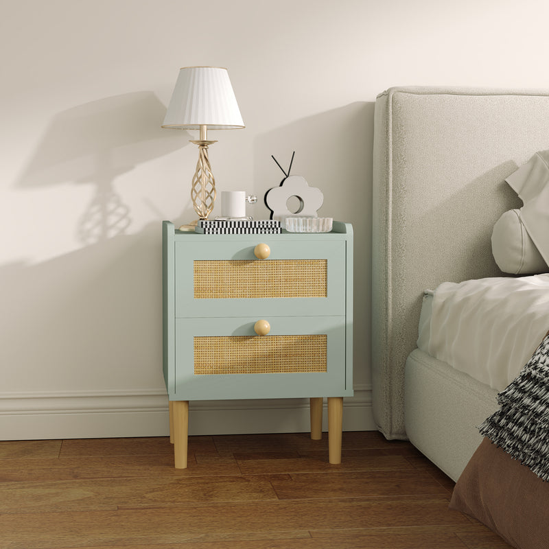 Light Blue Rattan Chest of Drawers with 2 Storage Drawers for Bedroom or Hallway