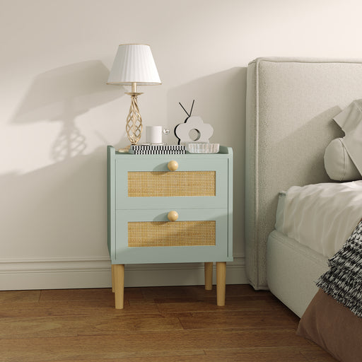 Light Blue Rattan Chest of Drawers with 2 Storage Drawers for Bedroom or Hallway