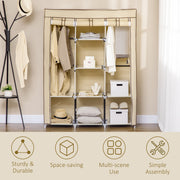 Beige Fabric Portable Wardrobe with 8 Shelves and 2 Hanging Rods by HOMCOM