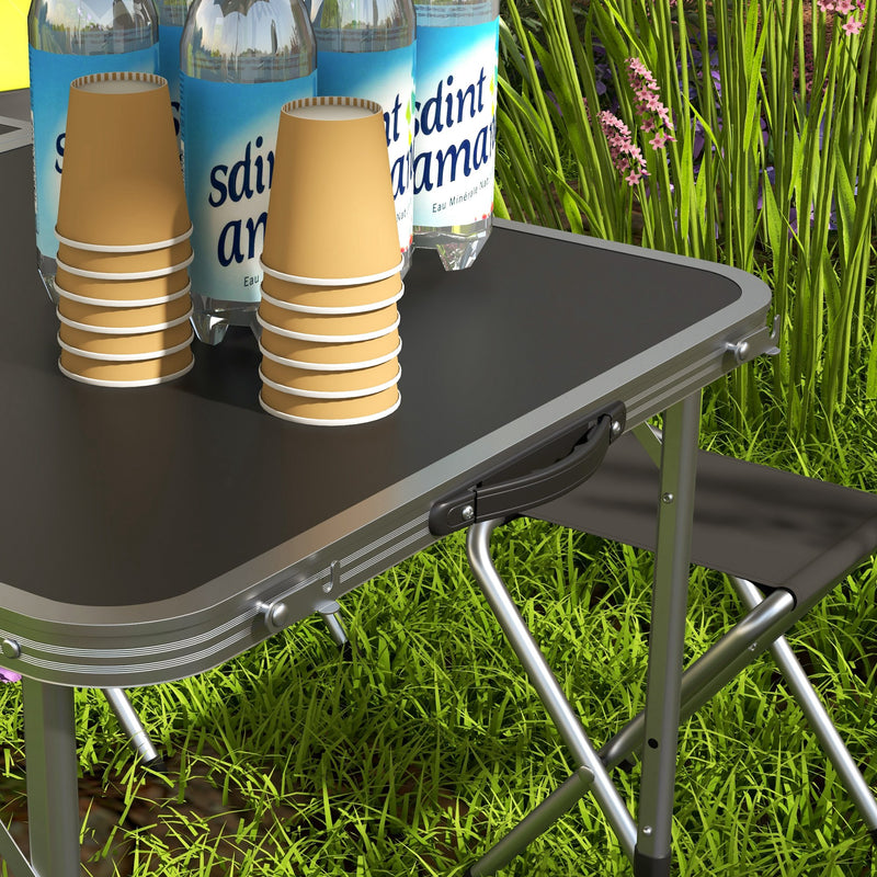 4 Seater Folding Aluminium Picnic Table and Bench Set For Camping and Outdoor Use Silver AOSOM