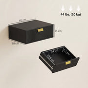 Floating Wall Mounted Bedside Table Set of 2 with Drawer for Clutter Free Bedroom Black AOSOM