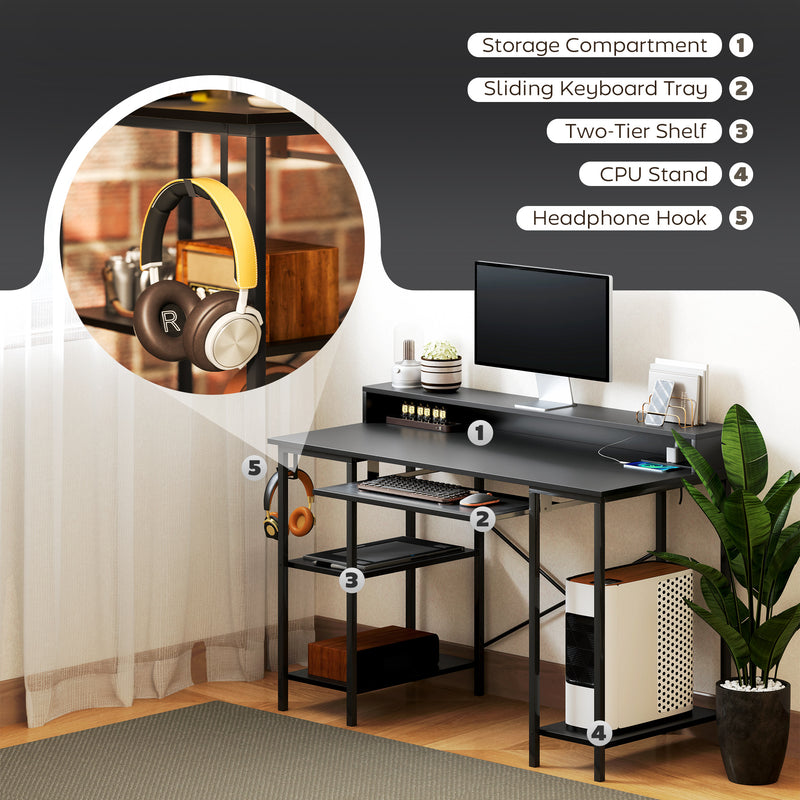 Reversible Computer Desk with LED Lights and Power Outlets 120 cm Gaming Desk with Storage by HOMCOM