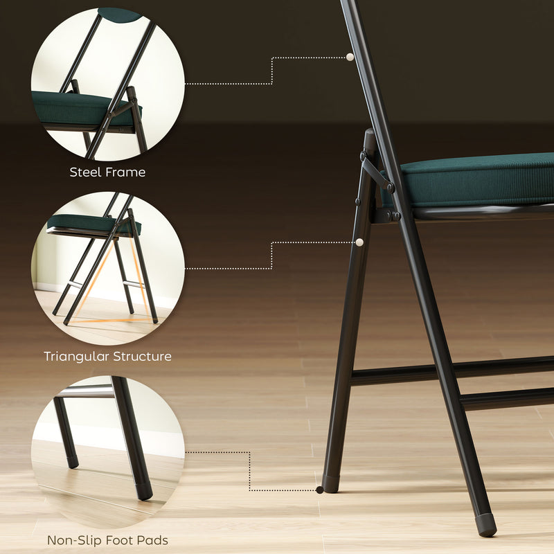 Set of Four Folding Corduroy Dining Chairs Ideal for Small Spaces and Extra Seating Blue