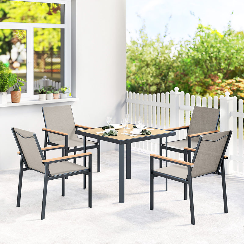 Garden Dining Set for 4 with Comfortable Chairs and Easy Clean Tabletop Teak Outsunny