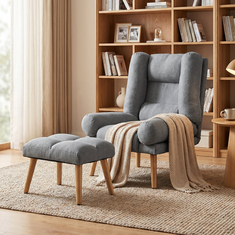 Recliner Chair and Footstool Set for Relaxing at Home with Adjustable Positions Grey