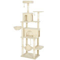 Cat Tower for 2 or 3 Cats with Multiple Platforms and Scratch Posts Beige and Cream White