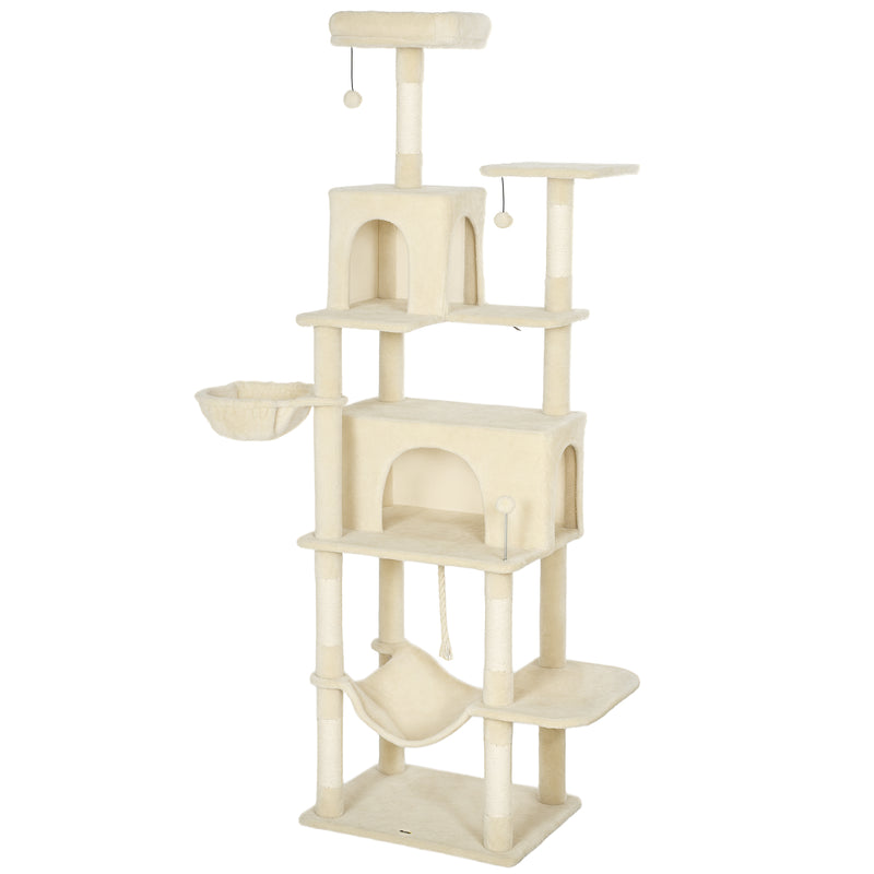Cat Tower for 2 or 3 Cats with Multiple Platforms and Scratch Posts Beige and Cream White