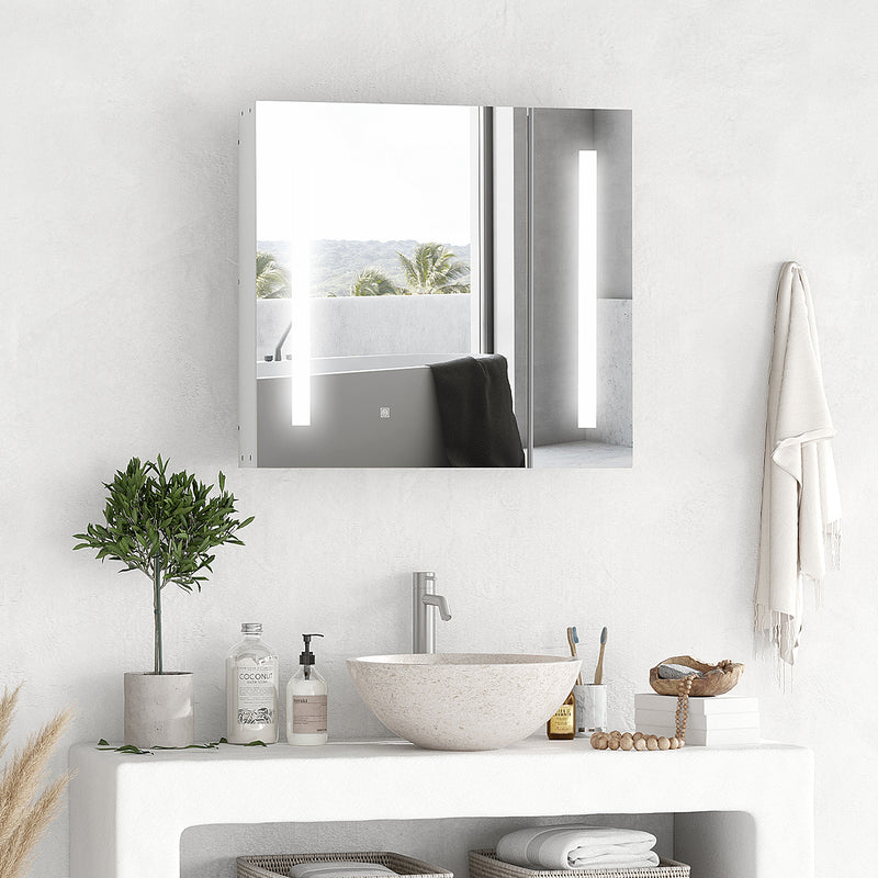 LED Bathroom Mirror Cabinet with Touch Sensor Adjustable Shelf and USB Charger, White