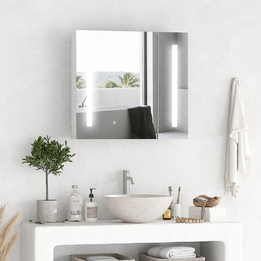 LED Bathroom Mirror Cabinet with Touch Sensor Adjustable Shelf and USB Charger, White