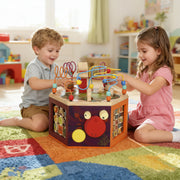 8 in 1 Wooden Activity Cube with Bead Maze and Shape Sorter for Toddlers 18 Months+ Natural AOSOM