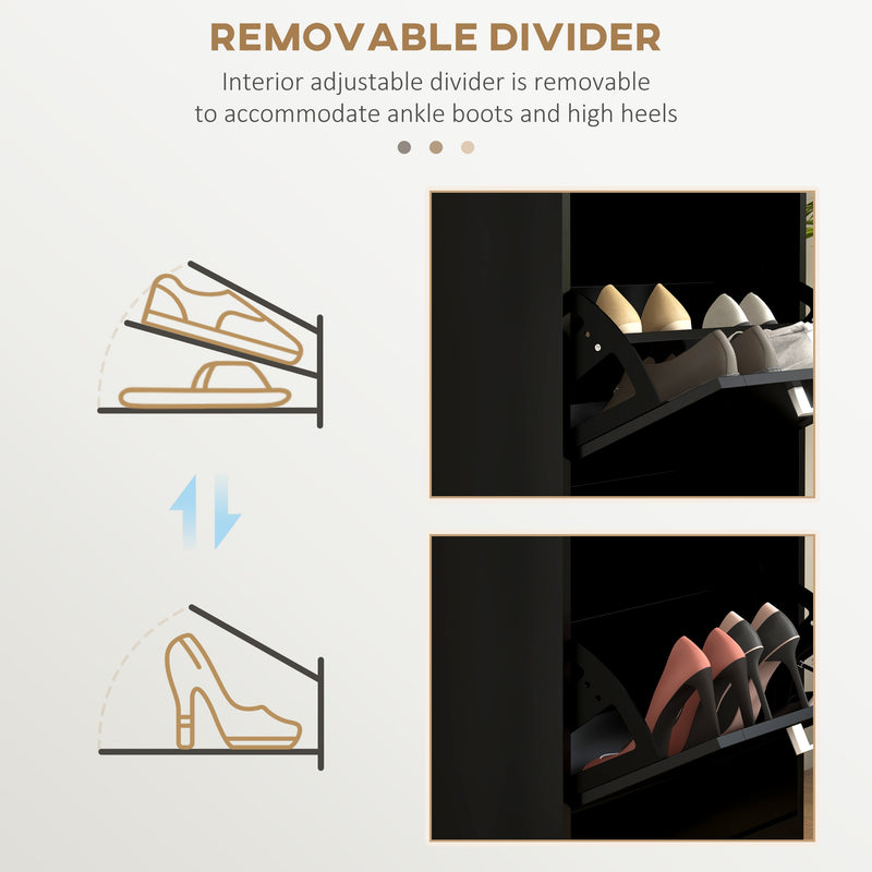 Three Drawer Slim Shoe Storage Cabinet With Flip Doors For Hallway Organisation Black