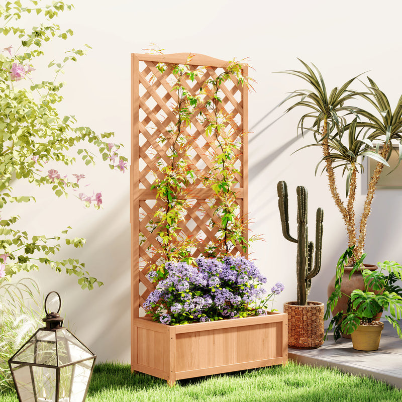 Wooden Garden Planter Box With Trellis For Climbing Plants And Flowers Brown Outsunny