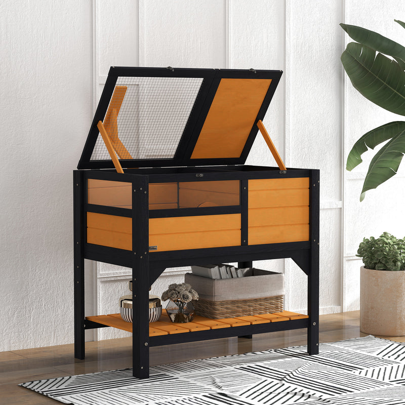 Wooden Tortoise House with Shelter Run Shelf Lamp Holder and Tray Yellow by PawHut